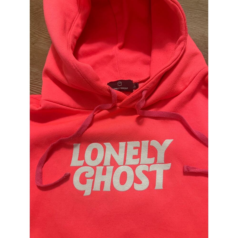 Modern Streetwear Lonely Ghost Neon Pink Logo Hoodie Made USA Women's Large - Picture 2 of 6